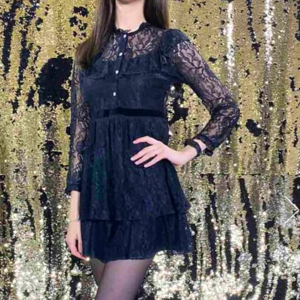 Zara Lace Mini Dress Black Medium
